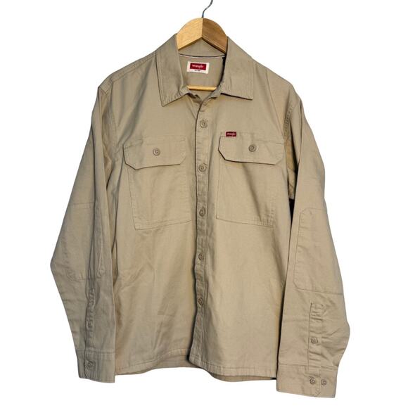 Wrangler Khaki Canvas Button-Down Shirt Size M NWT - Picture 1 of 7